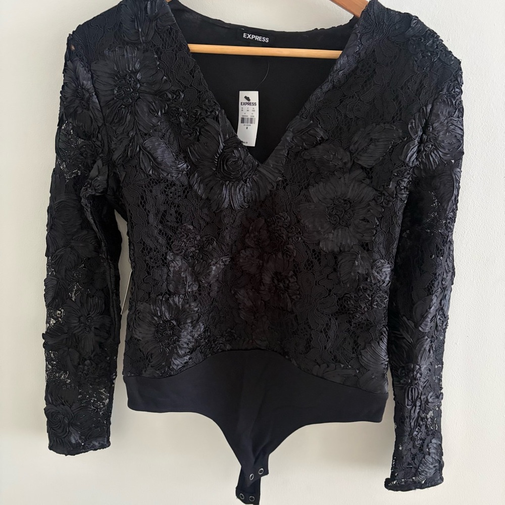 Express Floral Lace Black Bodysuit NWT